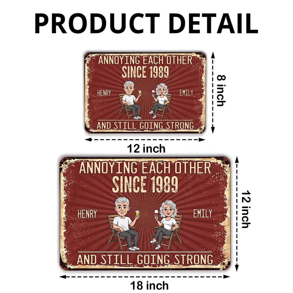 Personalized Rectangular Iron Sign, Vintage Couple Humor With Seated Drinks, Unique Gift for Husband & Wife