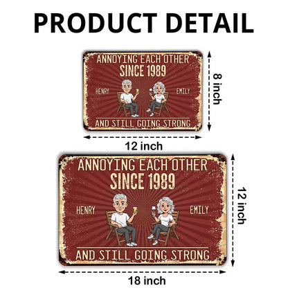 Personalized Rectangular Iron Sign, Vintage Couple Humor With Seated Drinks, Unique Gift for Husband & Wife