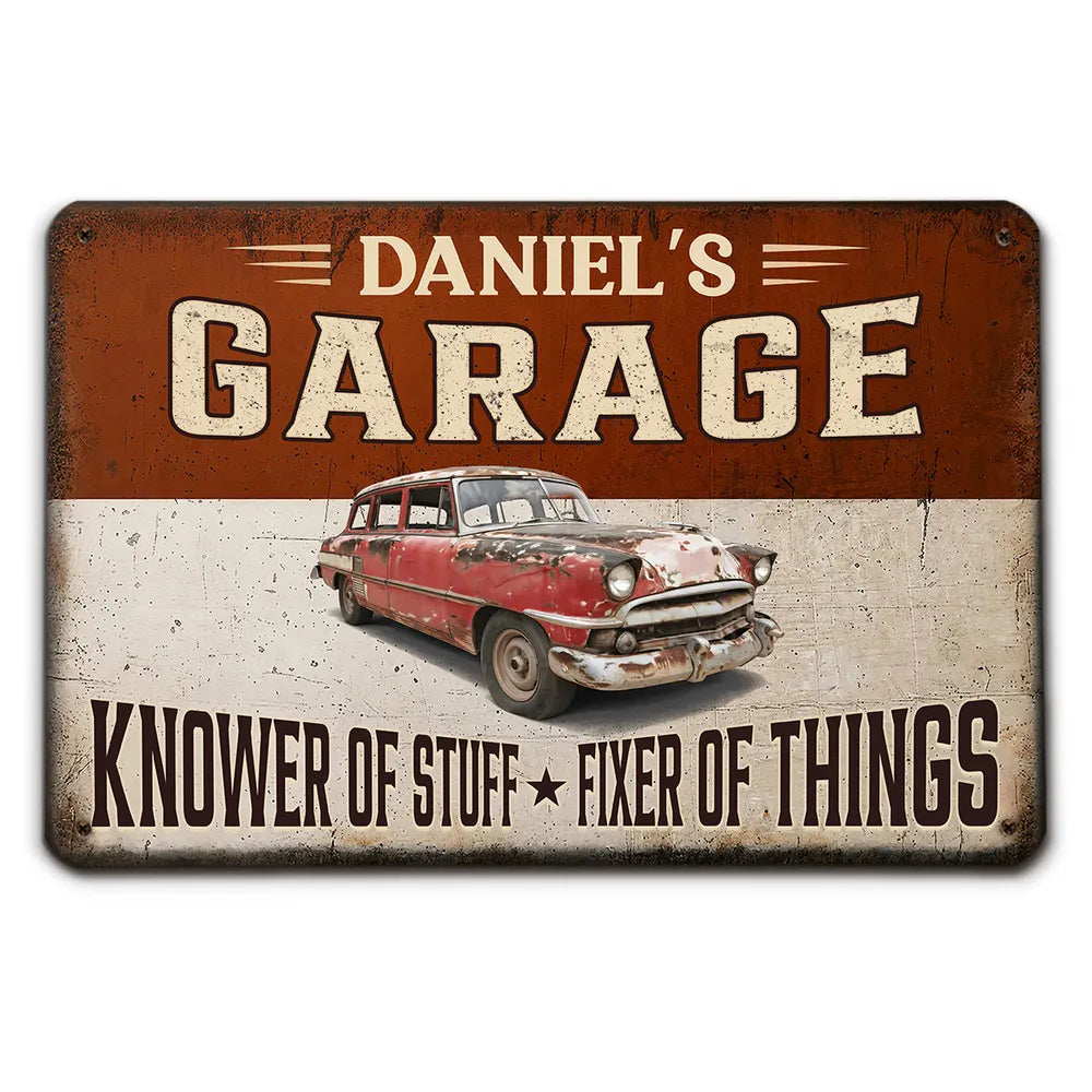 Custom Rectangular Iron Sign, Knower of Stuff Garage Decor, Creative Gift for Car Enthusiast