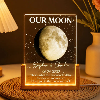 Personalized Moon Phase LED Light Frame, Unique Gift for Couple, Warm Starry Wedding Anniversary Keepsake