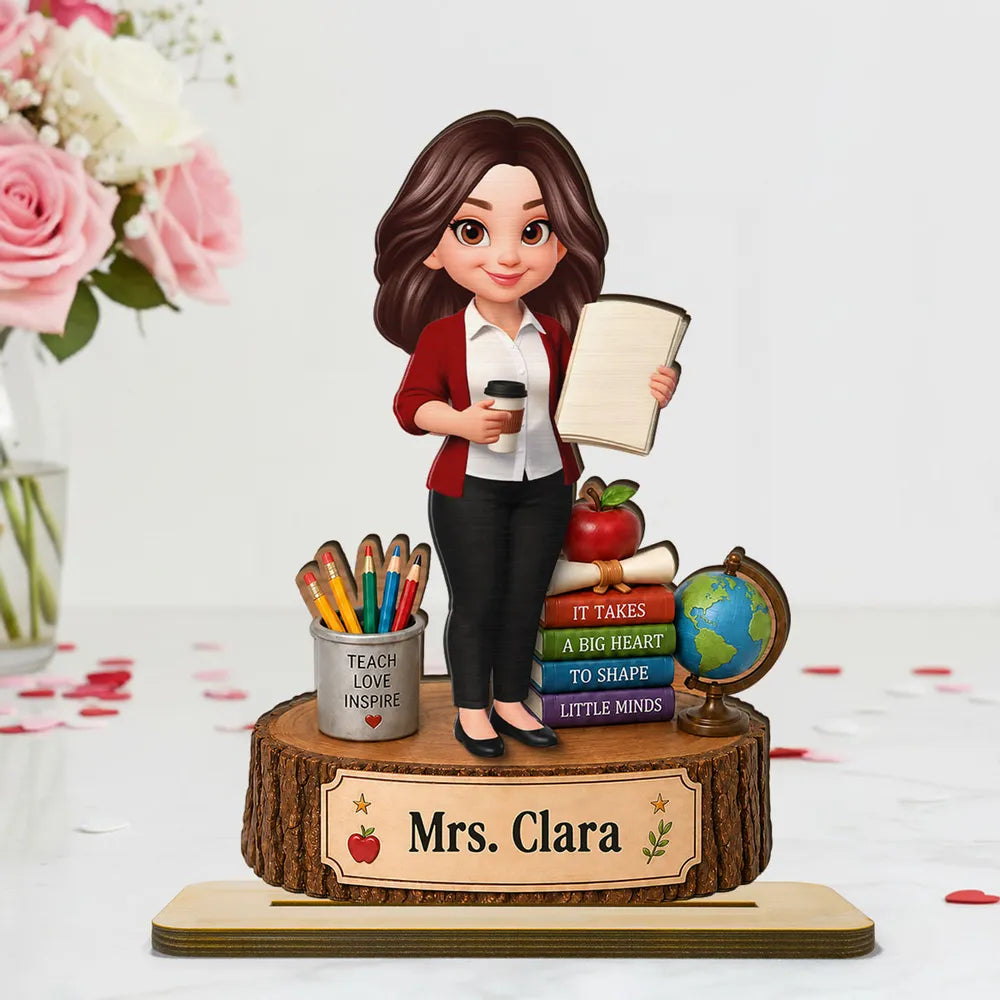 Personalized 2-Layer Wooden Plaque for Teacher, Cute Classroom Desk Decor, Unique Gift with Big Heart Quote