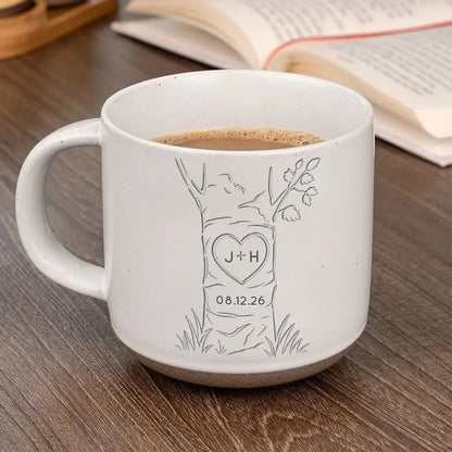 Personalized Pottery Mug, Carved Heart Tree Design, Unique Anniversary Gift for Couple