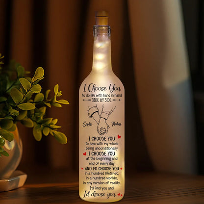 Personalized Bottle Lamp with I Choose You Quote, Holding Hands Design, Unique Gift for Couples