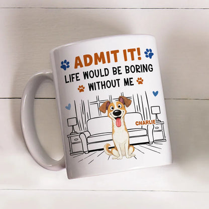 Personalized Cartoon Dog Mug, Sitting Dog in a Living Room, Unique Gift for Dog Lovers