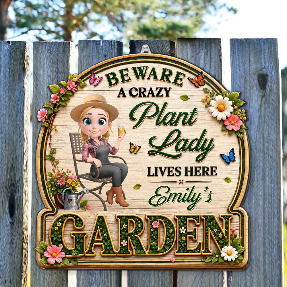 Personalized Wooden Sign, Sitting Crazy Plant Lady Garden Decor, Unique Creative Gift for Plant Lovers
