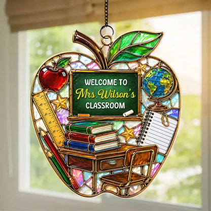 Teacher Apple Acrylic Suncatcher Ornament, Personalized Classroom Decor for Sunlit Windows, Unique Gift