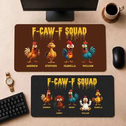 Custom Leather Desk Mat, Cute Cartoon Roosters For A Unique Office Gift & Desk Setup