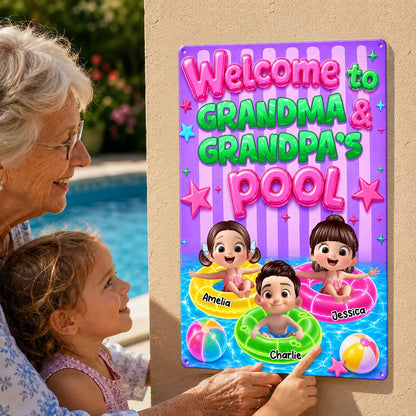 Personalized Rectangular Iron Sign, Neon Grandma & Grandpa Pool Decor, Unique Gift for Grandparents