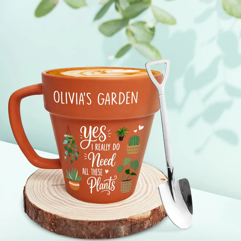 Personalized Plant Pot Mug With Spoon, Yes I Need All These Plants, Unique Gift for Plant Lover