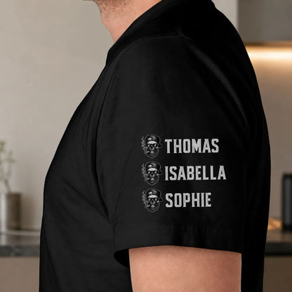 Personalized Classic Tee for Dad, Dead Tired Dads Club Sleeve Design, Unique Creative Gift