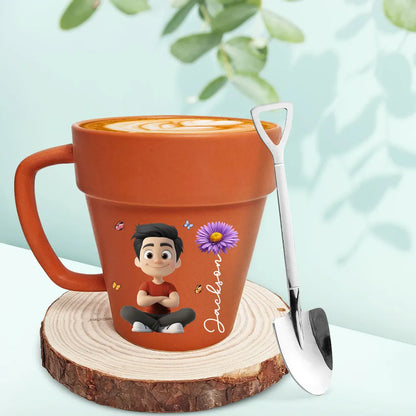 Personalized Plant Pot Mug, Sitting Plant Girl Artwork, Creative Gift for Nature Lover