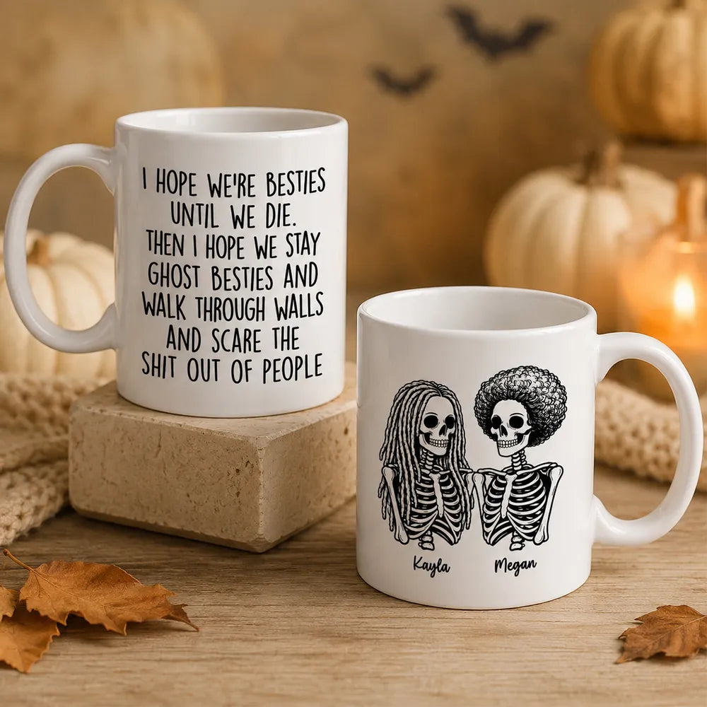 Funny Friendship Mug With Custom Ghost Friends Quote, Unique Creative Gift For Coworker