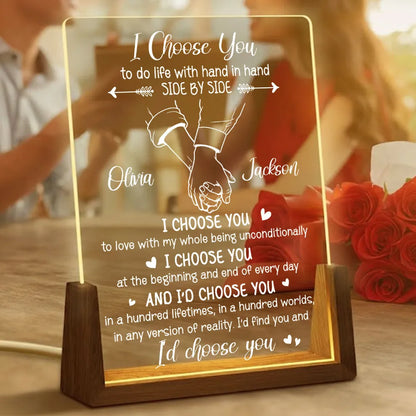 Personalized LED Light Frame, I Choose You Holding Hands Design, Unique Creative Gift for Partner