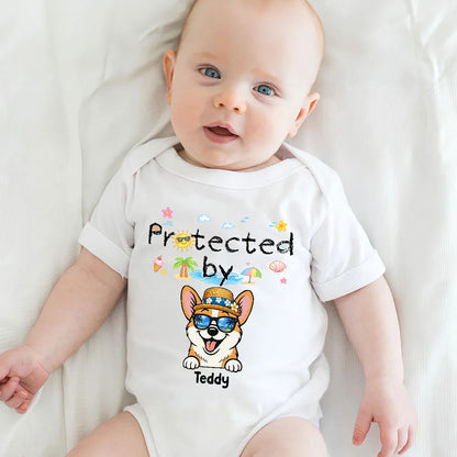 Protected by Summer Dogs Personalized Short Sleeve Baby Onesie, Unique Creative Gift for New Parents