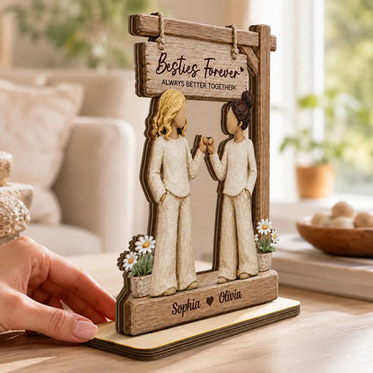 Personalized 2-Layer Wooden Plaque, Besties Forever Pinky Promise Sign, Unique Gift for Best Friend