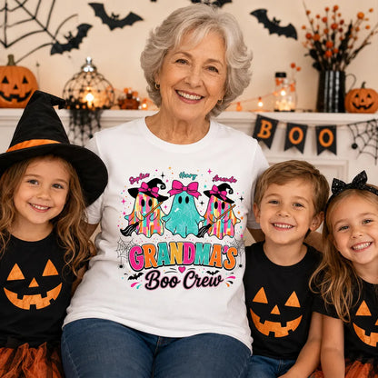 Personalized Grandma's Boo Crew Classic Tee, Bow Ghosts For Smiling Grandma, Unique Gift