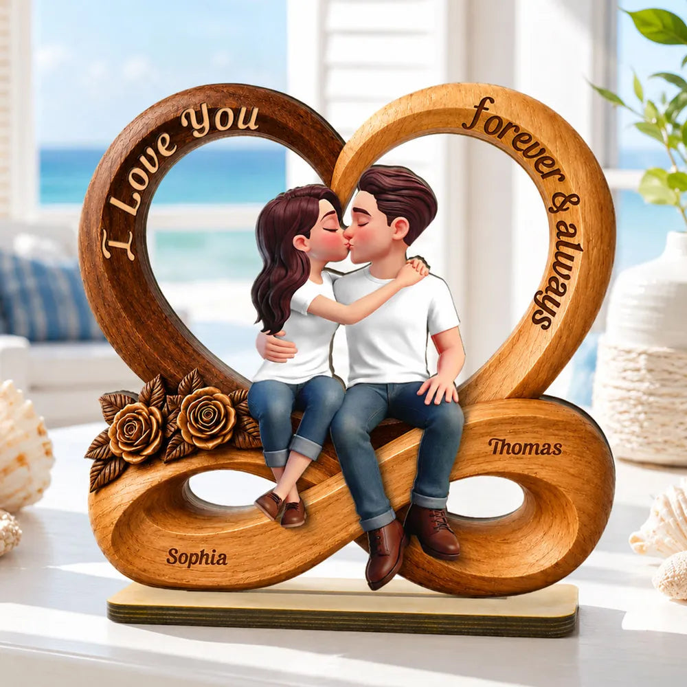 Personalized 2-Layer Wooden Plaque with Kissing Couple, Unique Creative Gift for Couple, Forever & Always