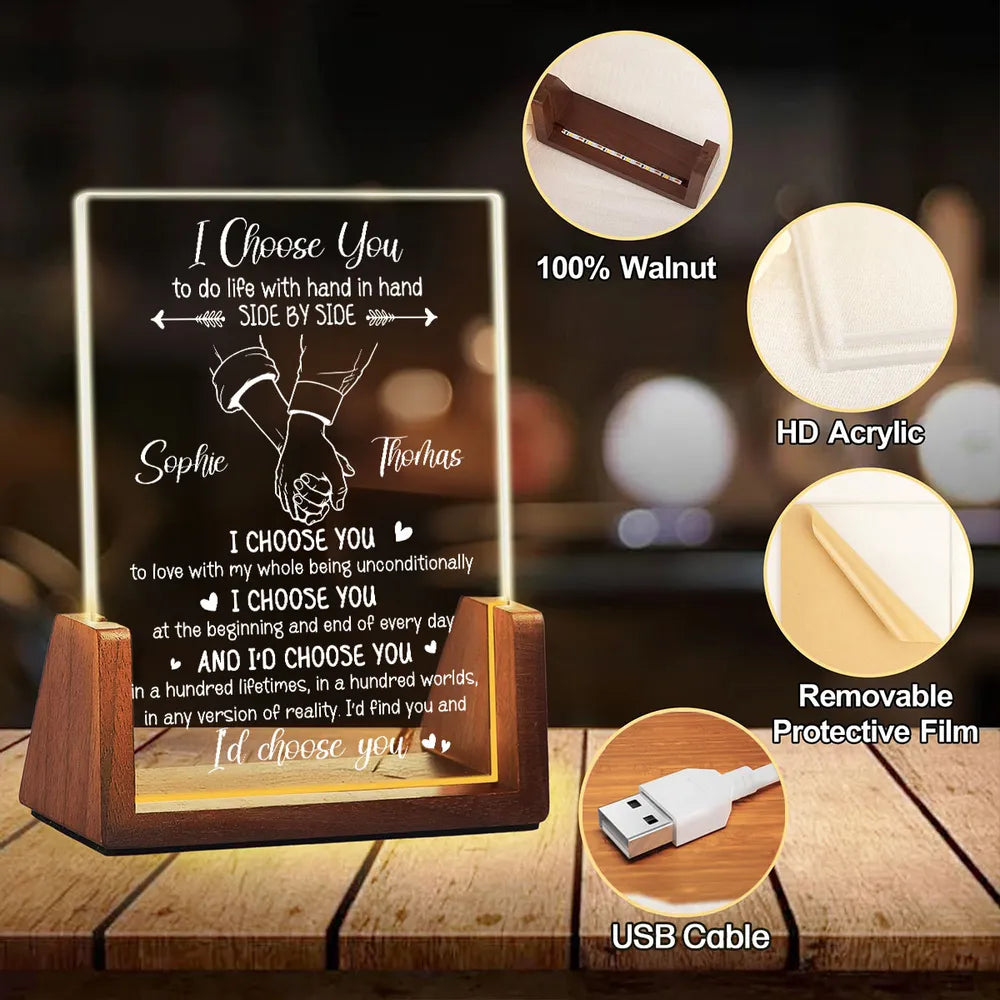 Personalized LED Light Frame, I Choose You Holding Hands Design, Unique Creative Gift for Partner