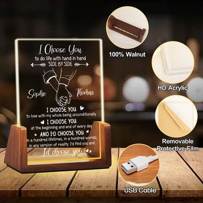 Personalized LED Light Frame, I Choose You Holding Hands Design, Unique Creative Gift for Partner