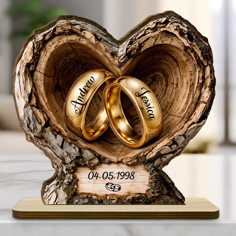Personalized 2-Layer Wooden Plaque with Wedding Rings, Unique Creative Gift for Couple Anniversary