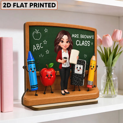 Personalized 2-Layer Wooden Plaque With Teacher Chalkboard Art, Unique Creative Gift For Teacher