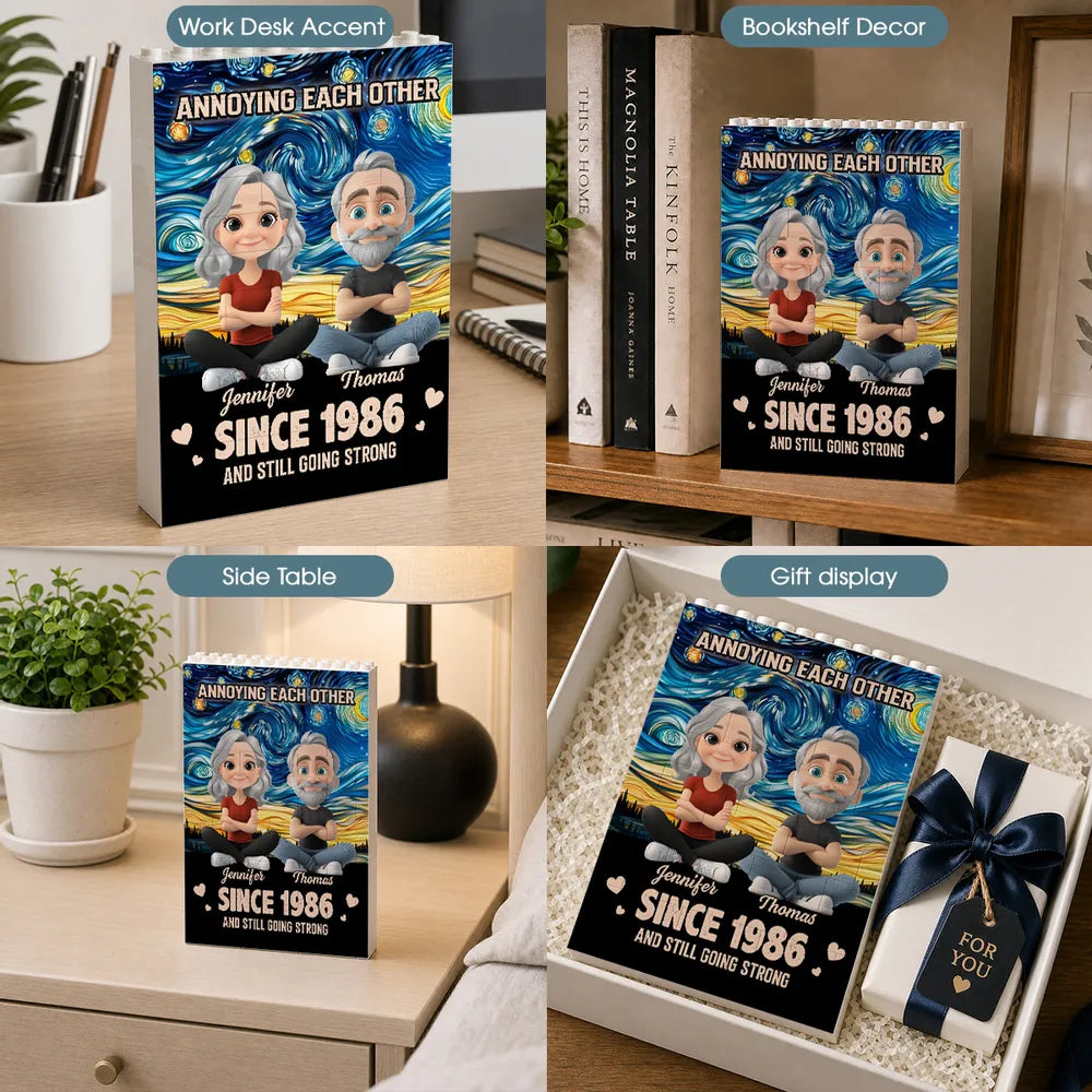 Personalized Building Brick Puzzle With Sitting Couple Avatars, Unique Creative Gift for Couple