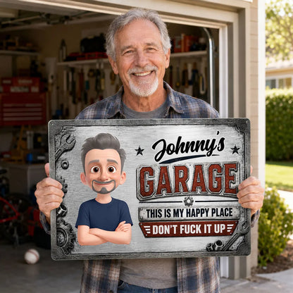 Rectangular Iron Sign, Personalized This Is My Happy Place Garage Decor, Creative Gift for Mechanic