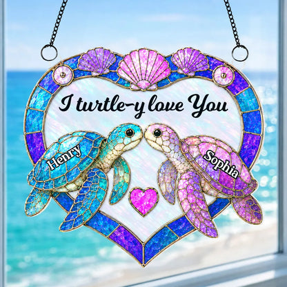 Personalized Acrylic Suncatcher Ornament, Couple Sea Turtles, Unique Gift for Anniversary Window Decor