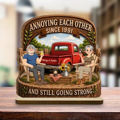 Personalized 2-Layer Wooden Plaque With Rustic Couple & Red Truck, Unique Gift For Couple