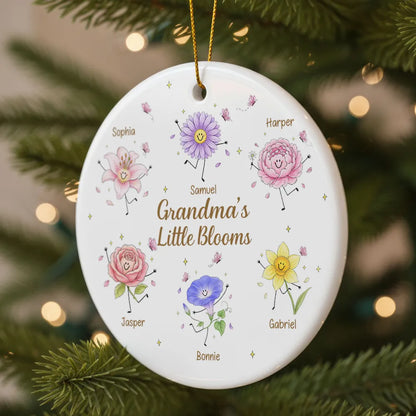 Personalized Ceramic Ornament With Grandma's Little Blooms, Smiling Birth Flower Art, Unique Gift For Grandma