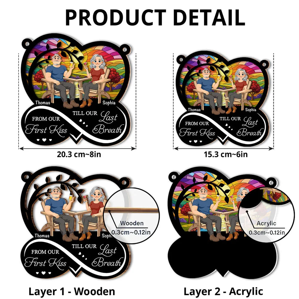 Personalized Wood & Acrylic Layered Ornament, Seated Couple Sunset Scene, Unique Gift for Couple