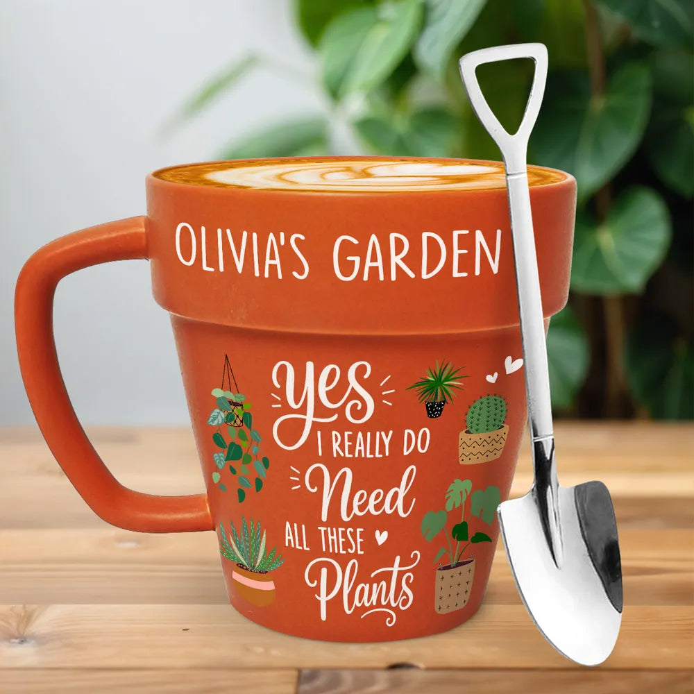 Personalized Plant Pot Mug With Spoon, Yes I Need All These Plants, Unique Gift for Plant Lover