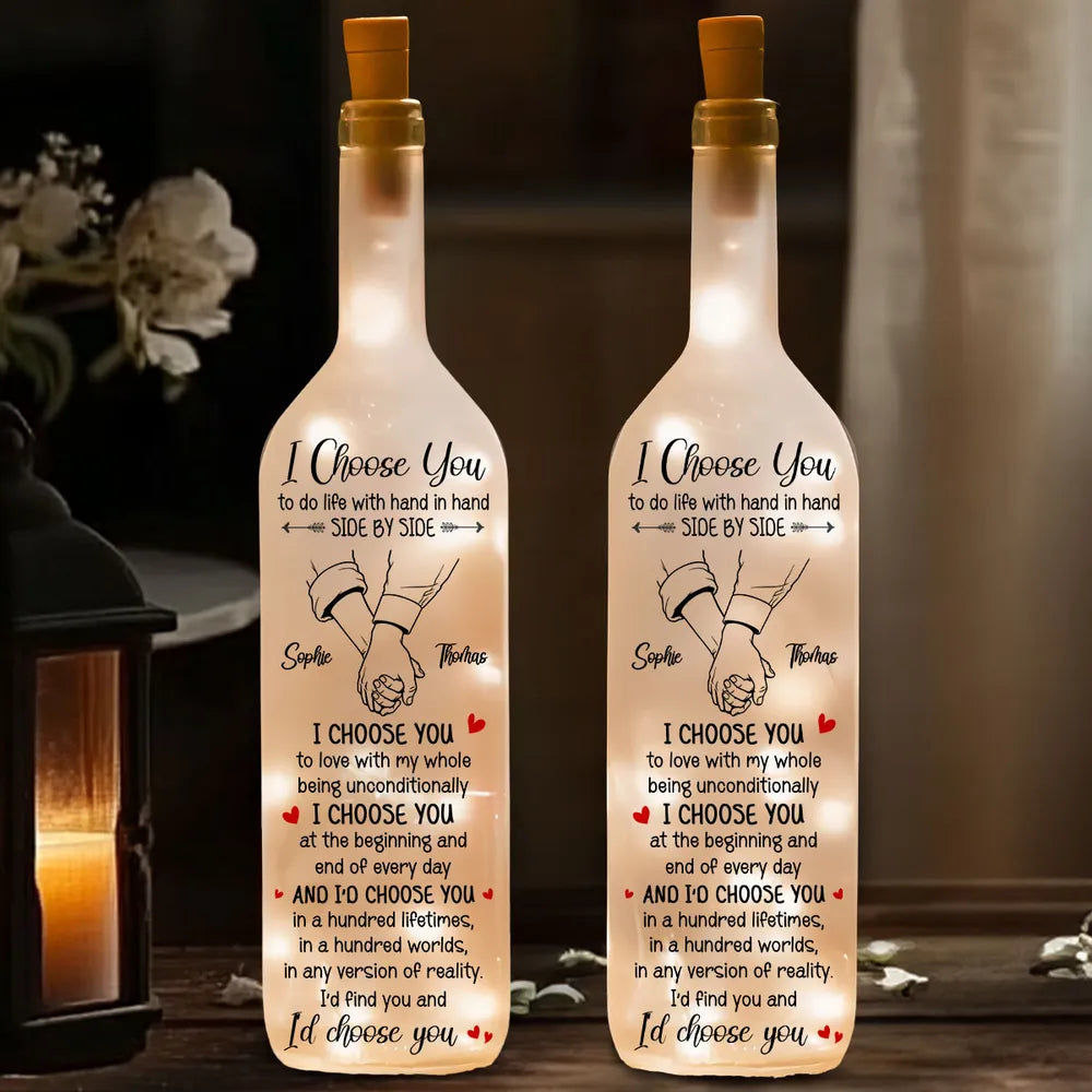 Personalized Bottle Lamp with I Choose You Quote, Holding Hands Design, Unique Gift for Couples