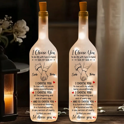 Personalized Bottle Lamp with I Choose You Quote, Holding Hands Design, Unique Gift for Couples
