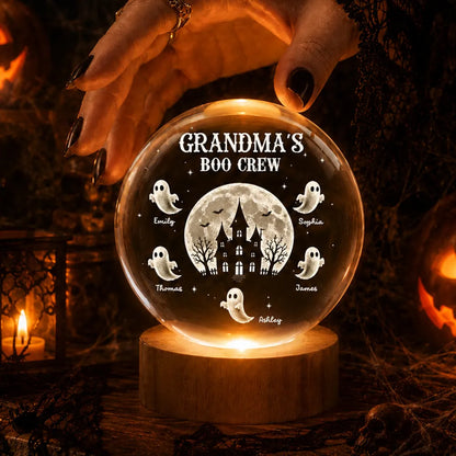 Personalized Globe Lamp, Grandma's Boo Crew Halloween Scene, Unique Creative Gift for Grandma