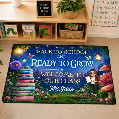 Personalized Back To School Doormat With Teacher Reading Art, Unique Teacher Gift For Indoor Entryway