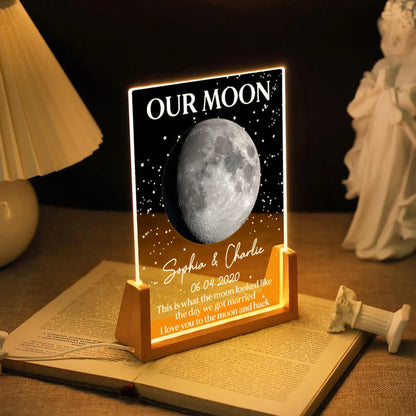 Personalized Moon Phase LED Light Frame, Unique Gift for Couple, Warm Starry Wedding Anniversary Keepsake