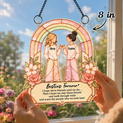 Personalized Acrylic Suncatcher Ornament, Pinky Promise Friends at Sunlit Window, Unique Gift