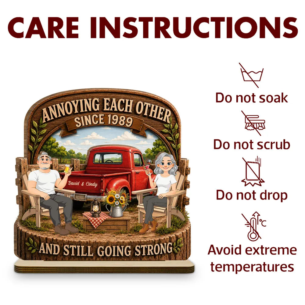 Personalized 2-Layer Wooden Plaque With Rustic Couple & Red Truck, Unique Gift For Couple