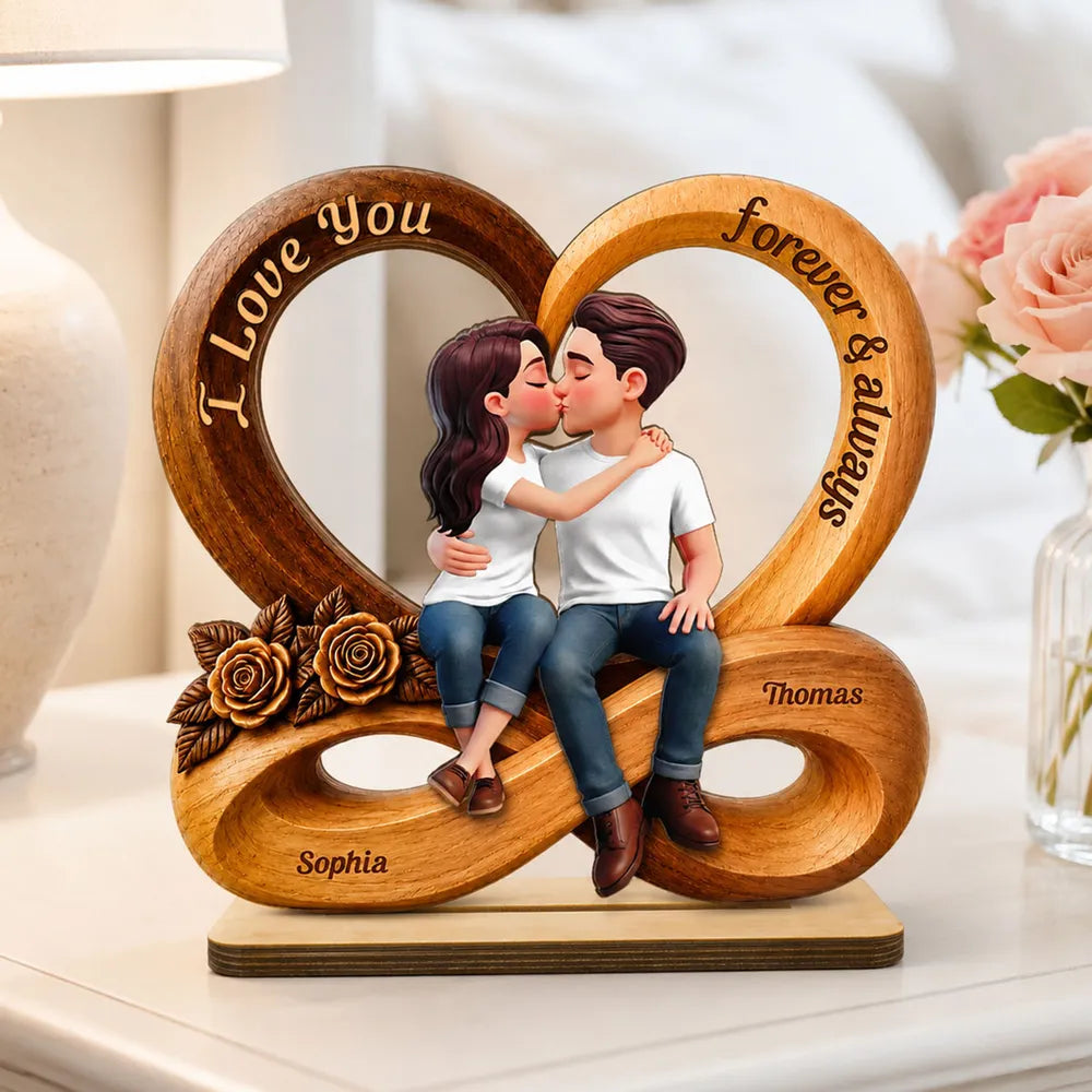 Personalized 2-Layer Wooden Plaque with Kissing Couple, Unique Creative Gift for Couple, Forever & Always