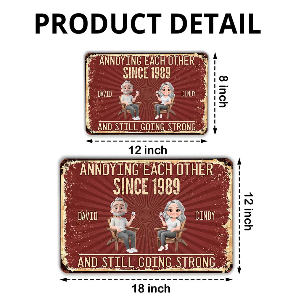 Custom Metal Sign with Senior Couple Illustration, Still Going Strong Humor, Unique Gift for Husband & Wife