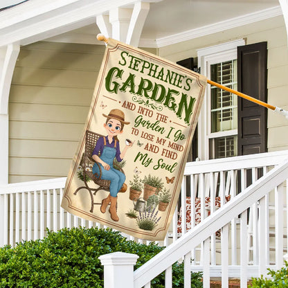 Personalized Garden Flag With Sitting Gardener, Plants & Butterflies, Unique Gift For Plant Lovers