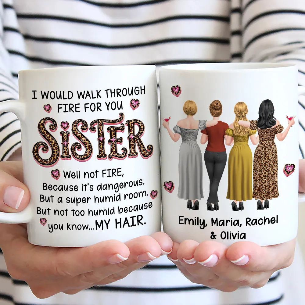 Personalized Bestie Ceramic Mug With Funny Fire Quote & Back View Friends, Unique Gift for Best Friend
