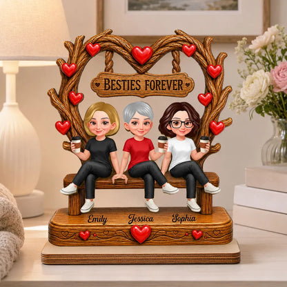 Personalized 2-Layer Wooden Plaque, Friends Sitting Under Heart Canopy, Unique Gift for Close Friend
