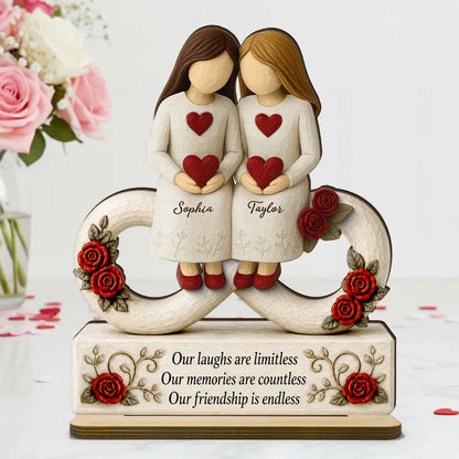Personalized 2-Layer Wooden Plaque with Endless Friendship Quote & Roses, Creative Gift for Friend Display