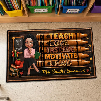 Personalized Standard Doormat, Seated Teacher with Book, Unique Gift for Teachers