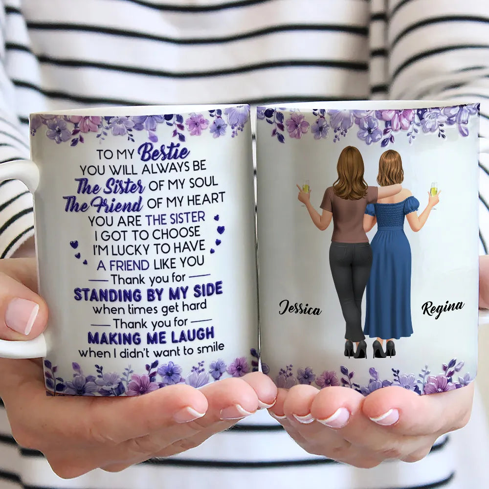 Custom Mug For Soul Sister, Two Friends Arm In Arm Design, Creative Gift For Coffee & Tea Moments