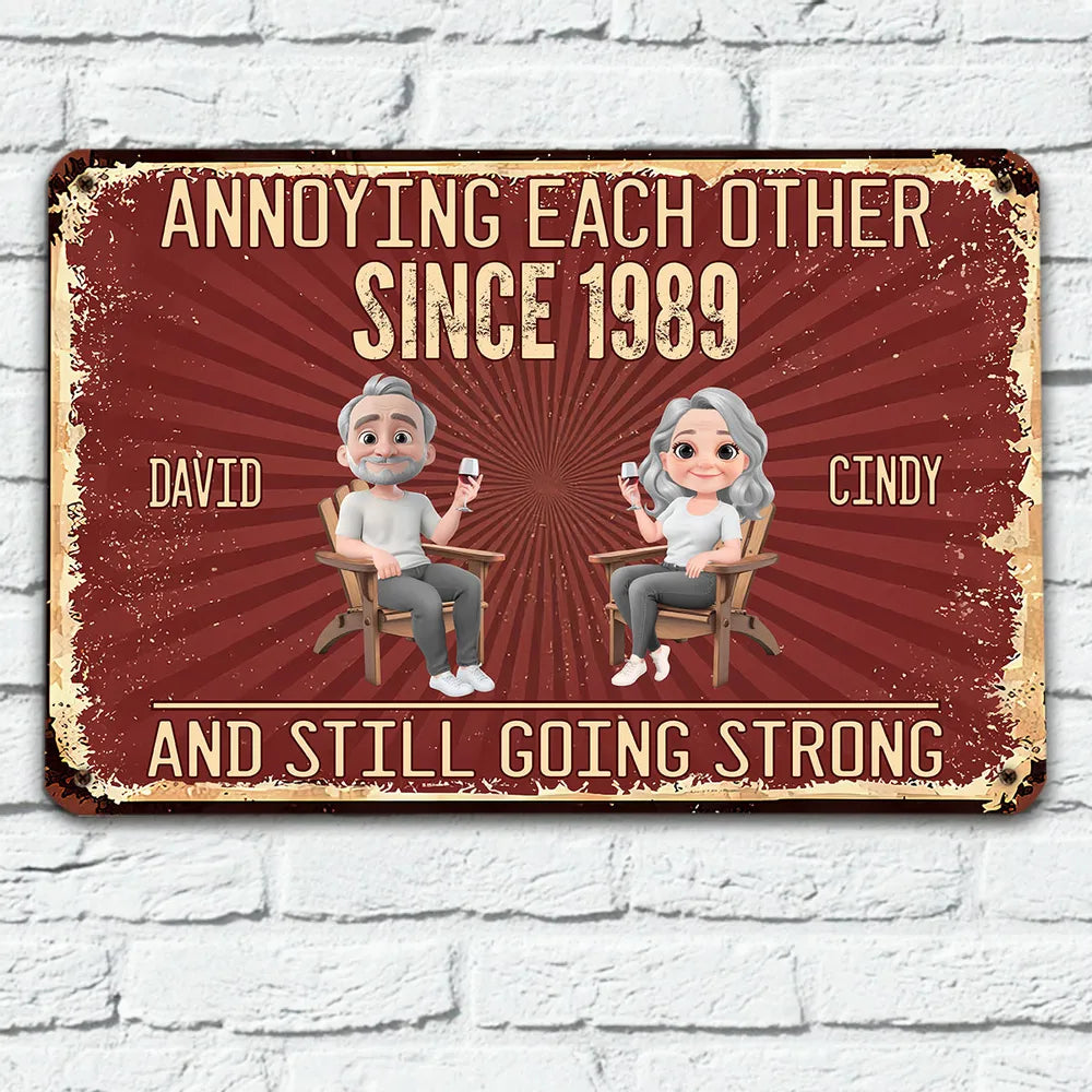 Custom Metal Sign with Senior Couple Illustration, Still Going Strong Humor, Unique Gift for Husband & Wife