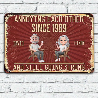 Custom Metal Sign with Senior Couple Illustration, Still Going Strong Humor, Unique Gift for Husband & Wife