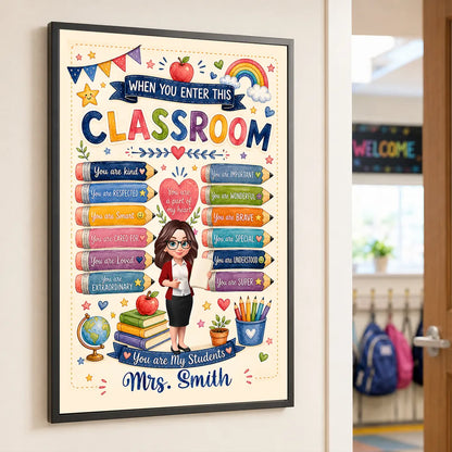 Personalized Teacher Poster, Watercolor Classroom Wall Art With Encouraging Quotes, Unique Creative Gift for Teacher